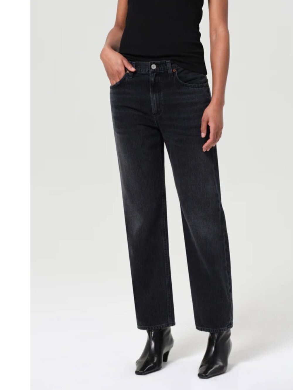AGOLDE Valen Black Straight Leg Jeans Size 26 Raw Hem Organic Cotton